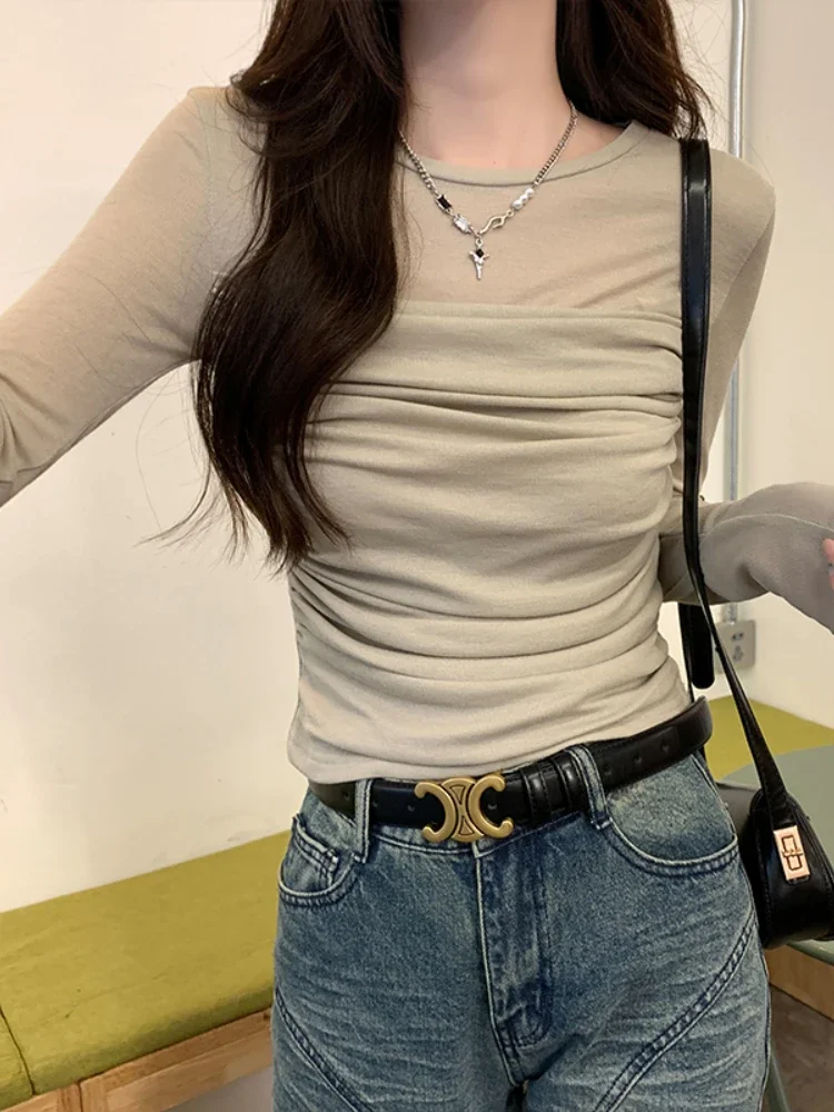 

Black Lace Stitched O Neck Crop Top Elegant Sexy Skinny Long Sleeve T Shirts for Women Harajuku Y2k Spring Summer Tees Basic New