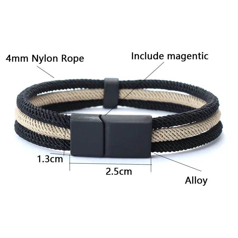 New Fashion Cord Chain Bracelet Men 3 Layers 4mm Nylon Rope Hand Accessories Pulseras Para Hombre Erkek Bileklik Gift For Him