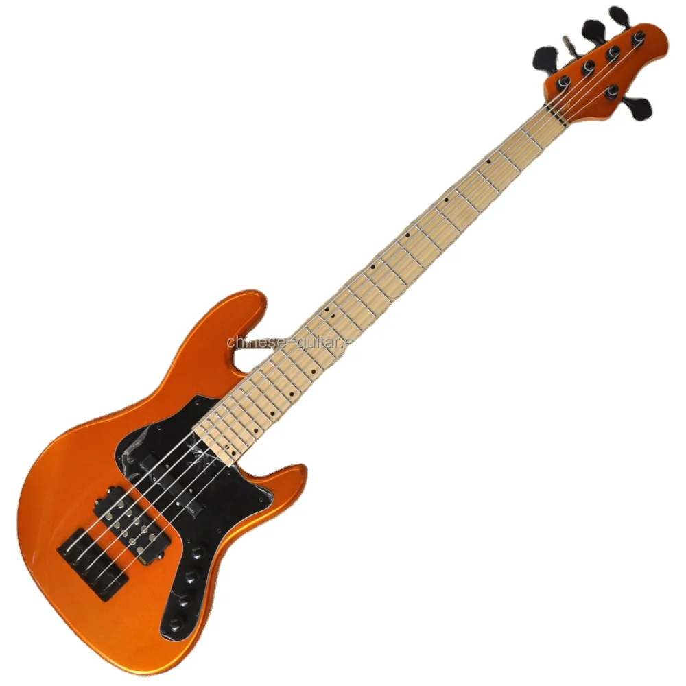 Flyoung Metal Orange 5 Strings Electric Bass Guitar Professional Bass Guitar