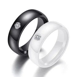 Simple Style Zircon Black White Ceramic Ring For Women Finger Waterproof Jewelry Best Gift For Girlfriend Mother