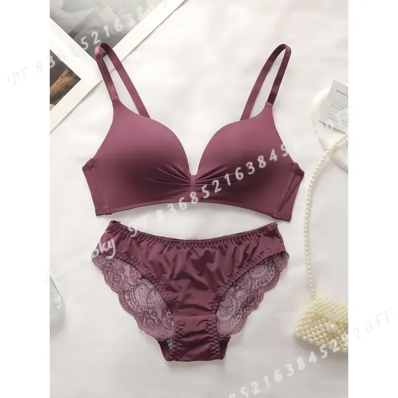 Sexy Women Wireless Bra Set Lace Butterfly Solid Color Two Piece Underwear Lingerie High Quality Hot Selling B2046