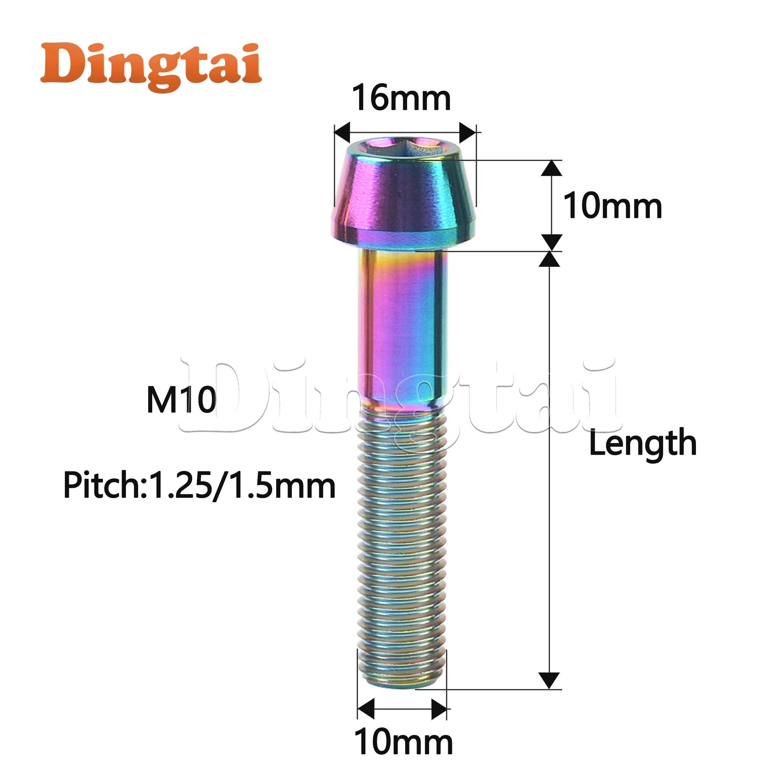 Dingtai Titanium Bolt 5PCS M10x 20—100mm  1.25/1.5mm PitchTaper Hex Head for Front Brake Caliper Motorcycle Screw
