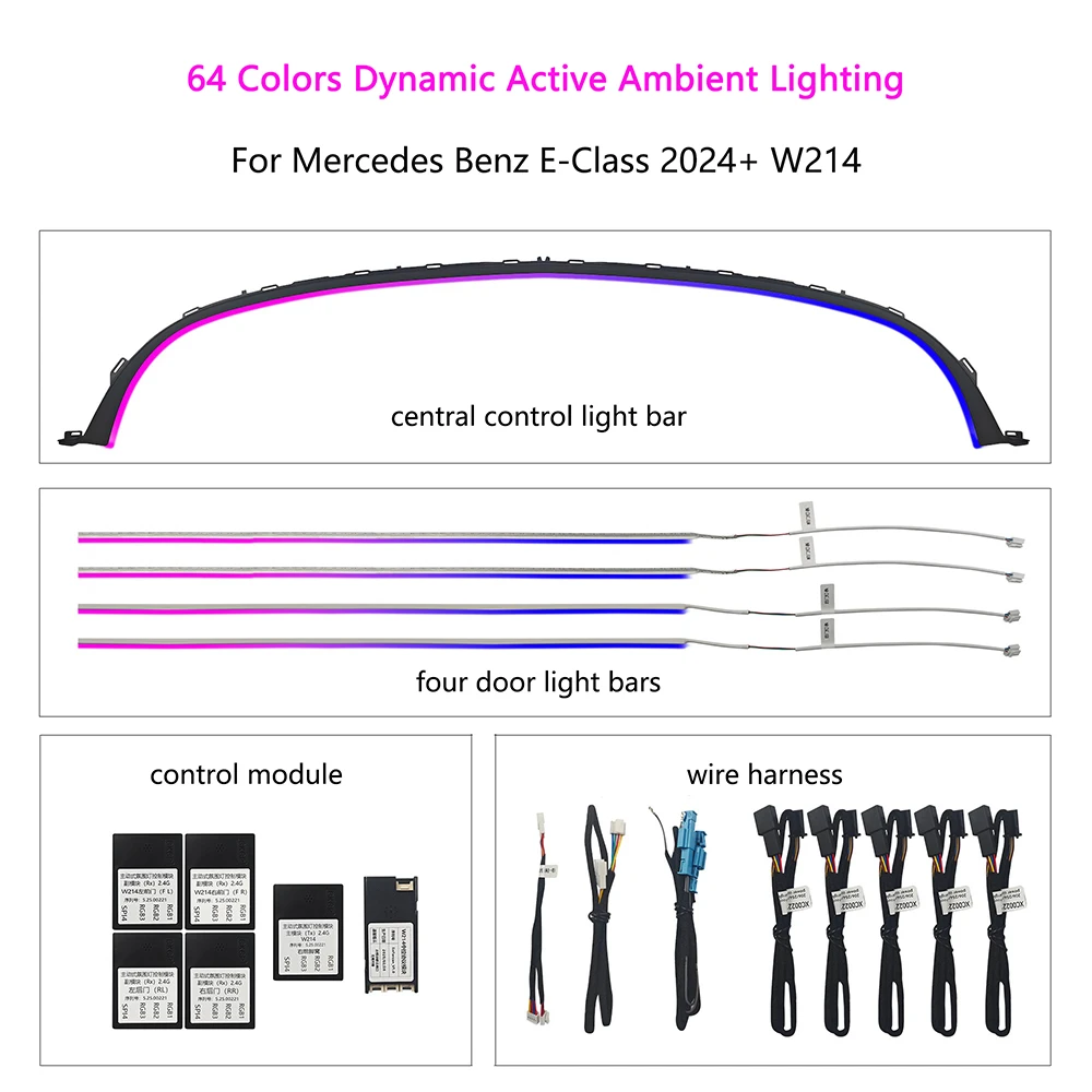 New 64 Colors W214 Dynamic Active Ambient Lighting For Mercedes Benz E-Class 2024-2025 Interior LED Ambience Lights