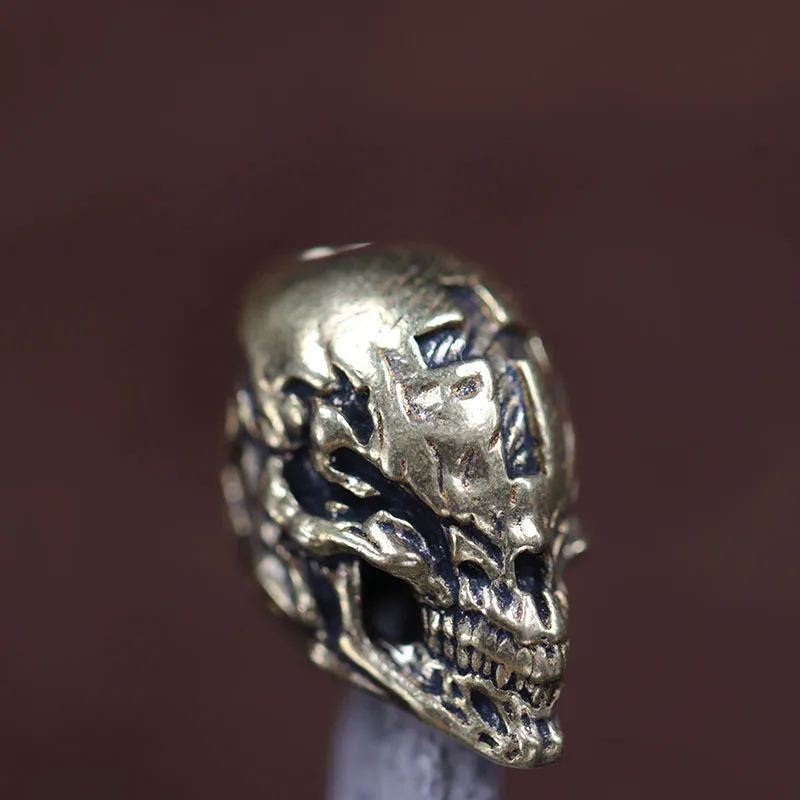 Cross Skull Head Brass Knife Beads EDC DIY Paracord Woven Bracelets Lanyard Pendants Accessories Outdoor Tool Hangings Trinkets