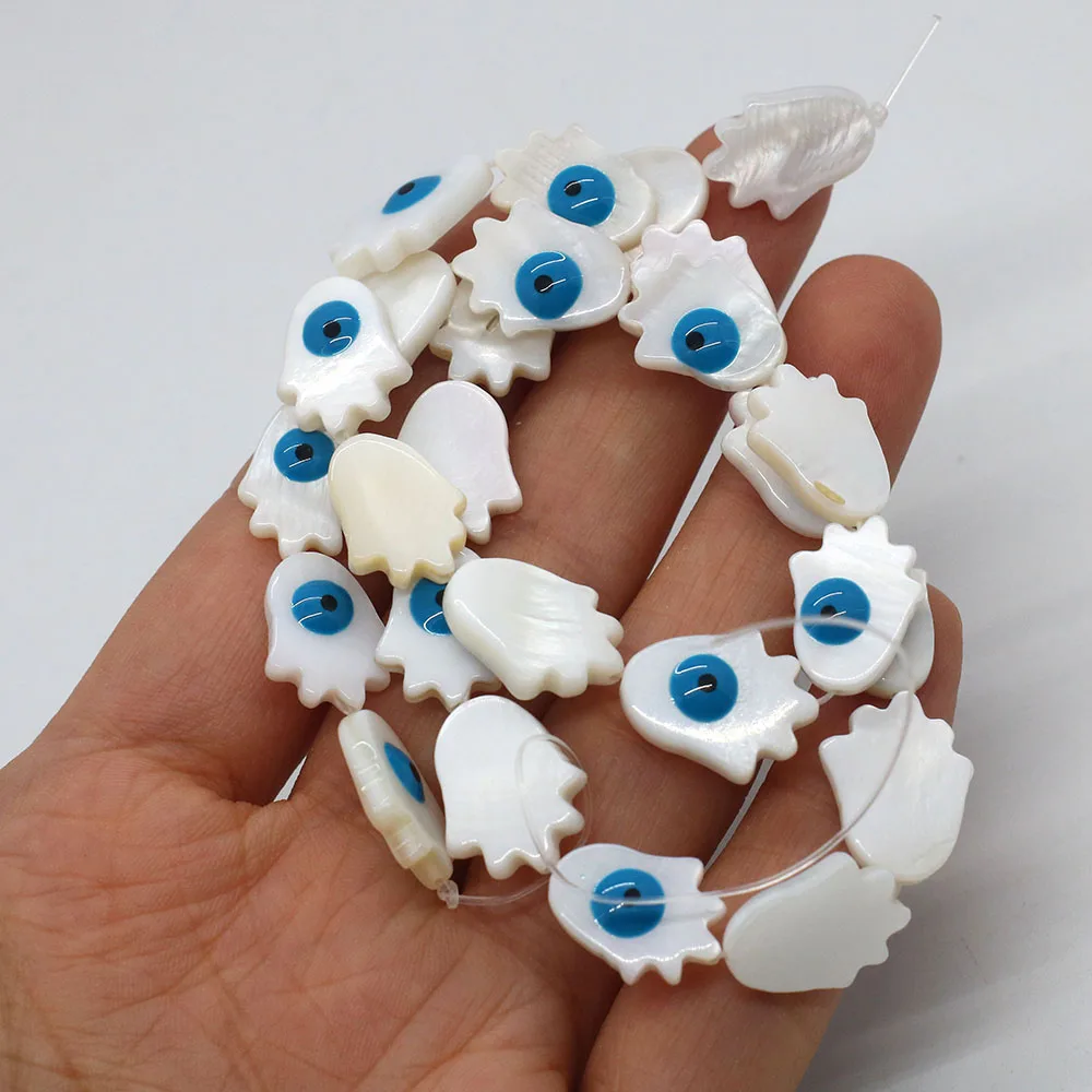 اليد النخيل على شكل قذيفة المياه العذبة الطبيعية حبة مع الأزرق/الأخضر جانب واحد العين الخرز نمط 1 حبلا DIY بها بنفسك صنع قلادة