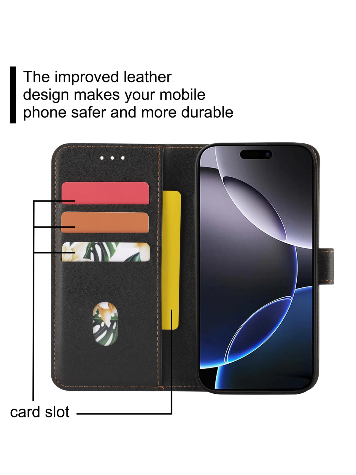 Flip Wallet Schutzhülle für iPhone 17Pro Max/16/15/14/13/12/11Promax Xs/Max Xr 7/8 Se2022 Handyhülle Einfach und Stilvoll mit Kartenfach Kunstleder Schutzcover – Detail 7