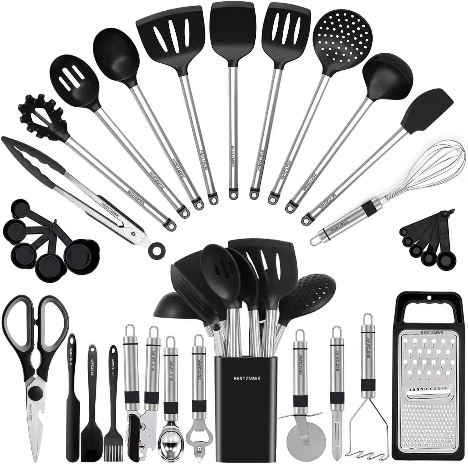 

Kitchen Utensil Set-Silicone Cooking Utensils-33 Kitchen Gadgets & Spoons for Nonstick Cookware-Silicone and Stainless