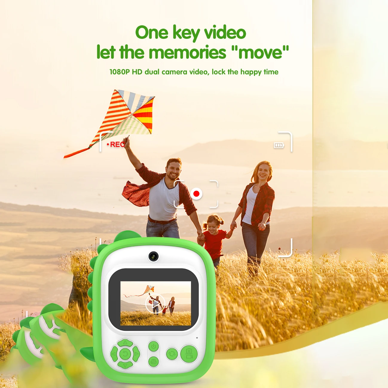 New Arrival P3 Dinosaur Silicone Protective Cover 1080P Digital Selfie Camera 2.4-inch screen Instant Print Kids Camera