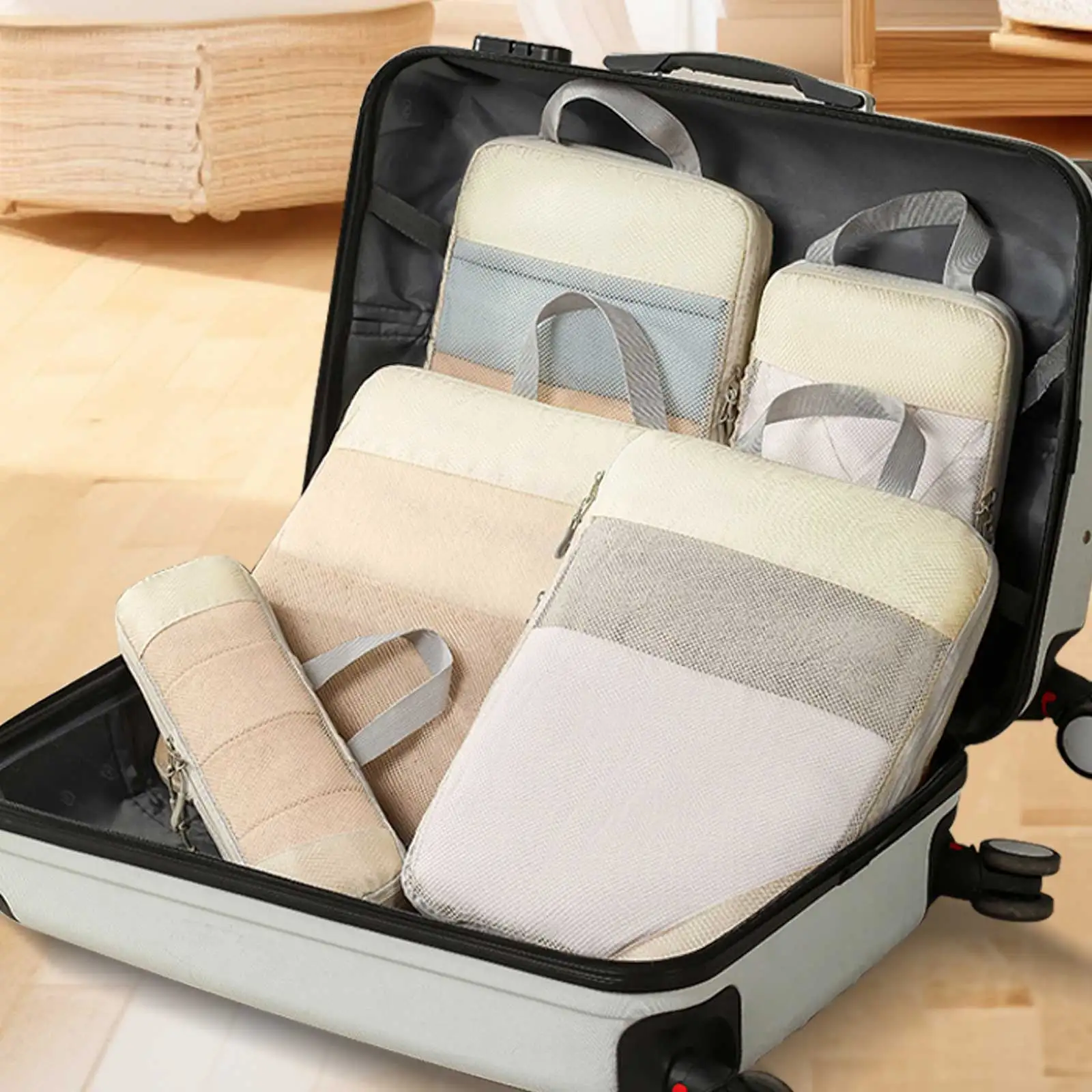 5 Set/6 Set Compressible Packing Cubes Travel Storage Bag Portable Large Capacity Waterproof Suitcase Handbag Luggage Organizer