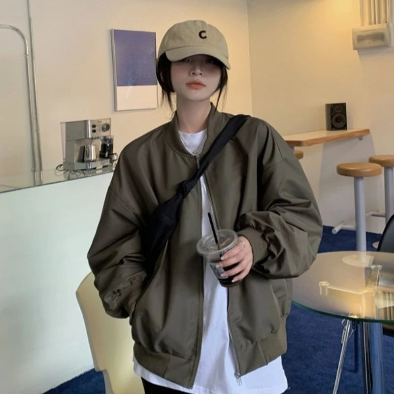 Vintage Baseball Women's Oversized Casual Bf Style Flight Spring Autumn Fashion Streetwear Ins Trendy Outerwear