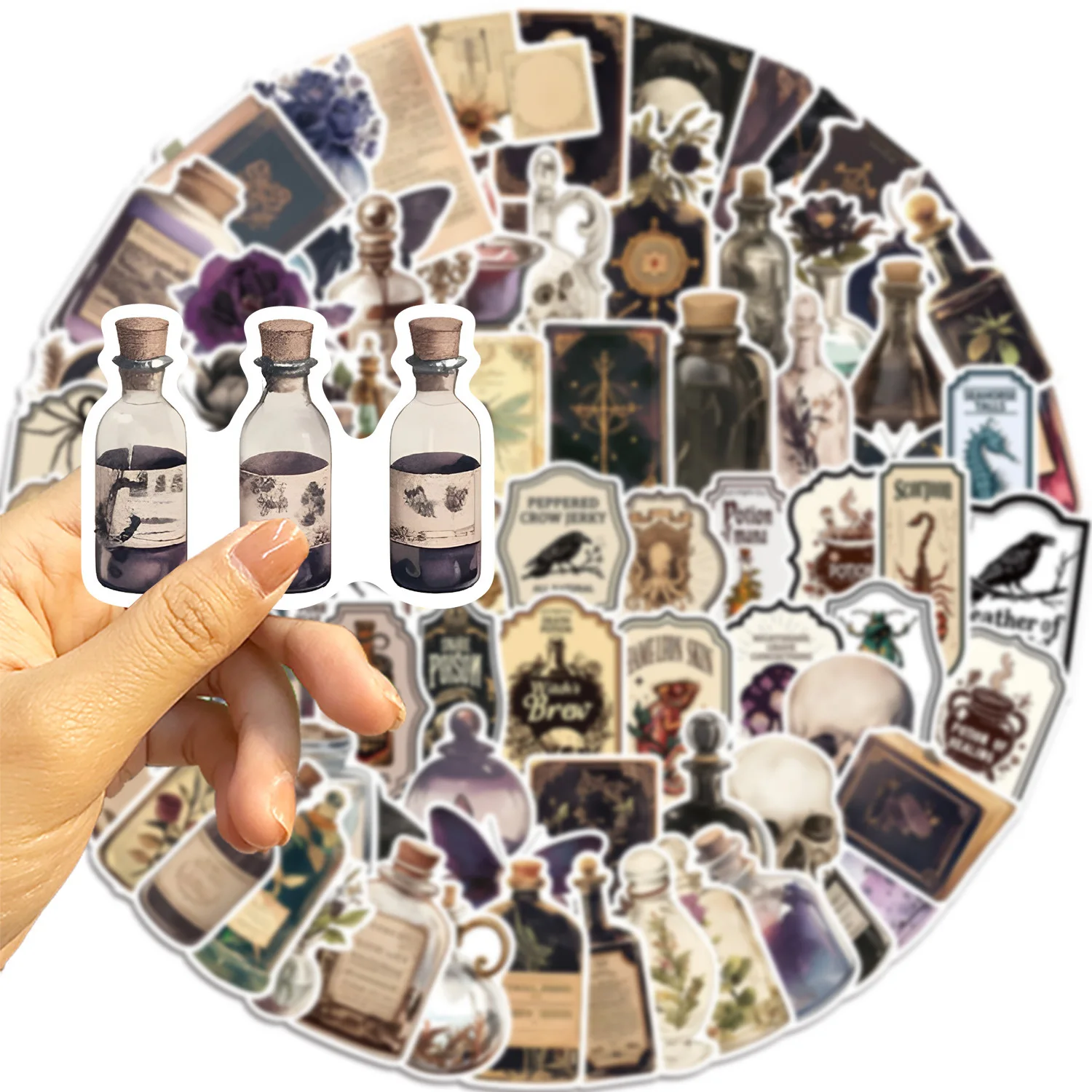 100Pcs Gothic Pharmacy Bottle Specimen Sticker Phone Laptop Guitar Skateboard Decal Notebook Luggage Stationery Sticker for Kids