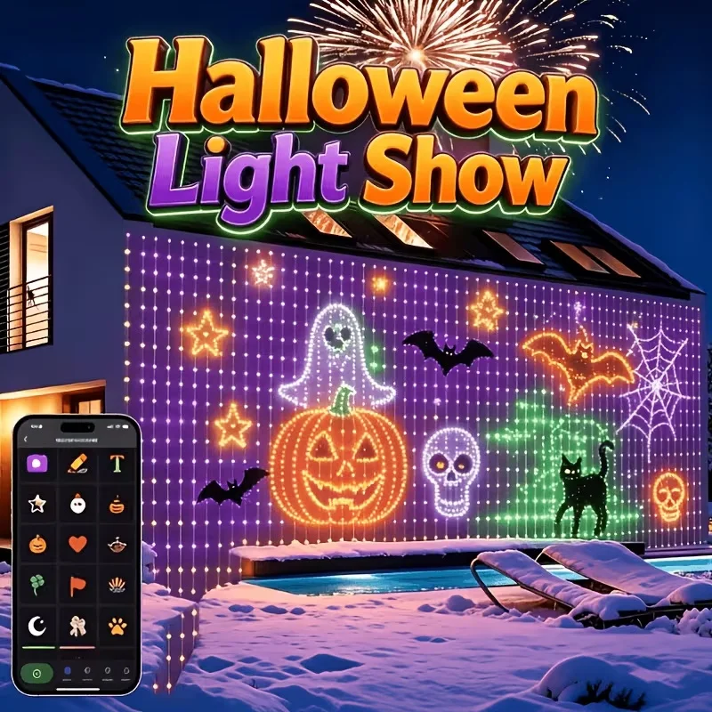 2*2M/3*3M 400LED Smart Curtain Lights Home APP Control Music Mode IP65 Waterproof Outdoor Christmas Decor