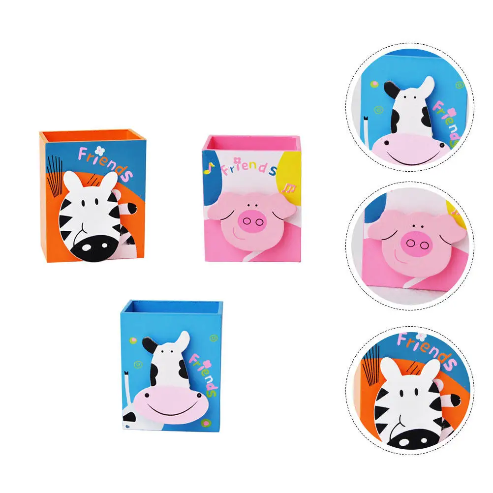 3Pcs Creative Animal-Pattern Pen Holder Compact Space-Saving Desktop Organizer for Pens Pencils Home Office School Use