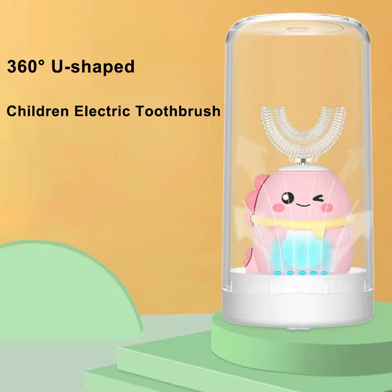 

Automatic Children Electric Toothbrush U Shaped Cartoon for Kids 360 Degrees Silicone Sonic Tooth Brush Rechargeable Blue Light