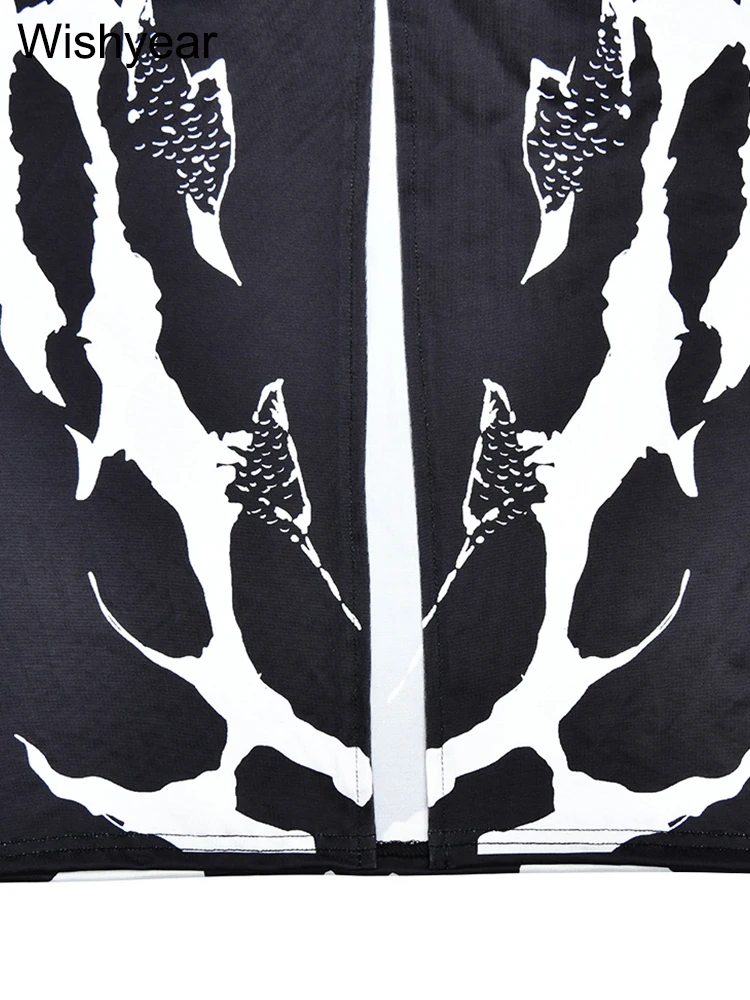 Wishyear sukienka z nadrukiem dla kobiet moda czarna O Neck bez rękawów obcisłe sukienki z wycięciem seksowna impreza urodzinowa bal Clubwear 2025