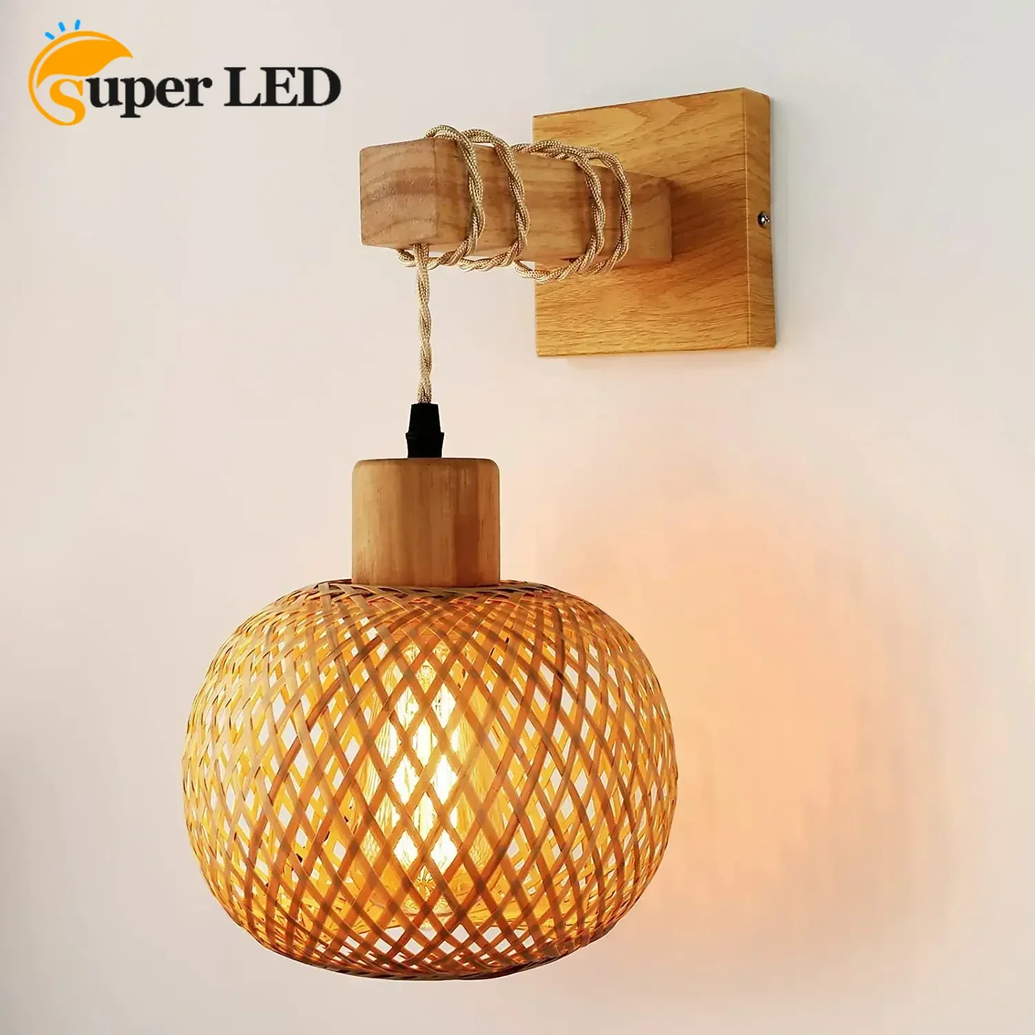 Chinese Style Bamboo Wall Lamp Restaurant Rattan E27 Lighting Fixtures Bedside Bedroom Country Interior Background Wall Lights