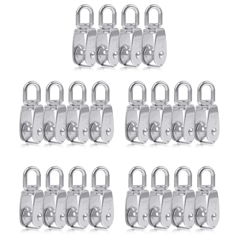 

ABZS 20PCS Single Pulley Block M15 Stainless Steel Small Pulley Roller For Rope Cord In Outdoor 360°Swivel Silver Pulley