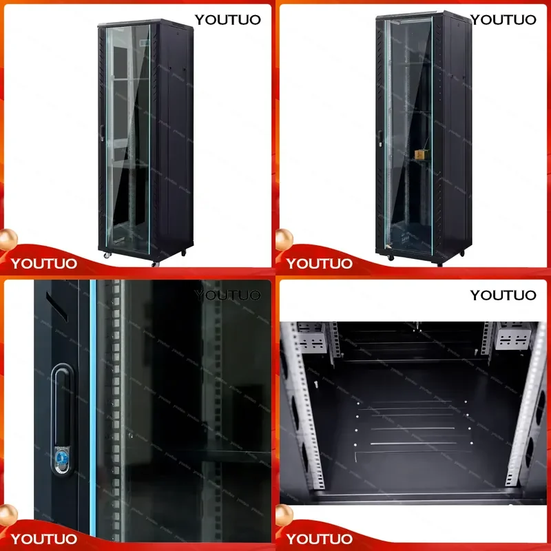 for 22U Steel Network Rack Server Chassis 19 Inch Black Floor Standing Cabinet for Data Centers
