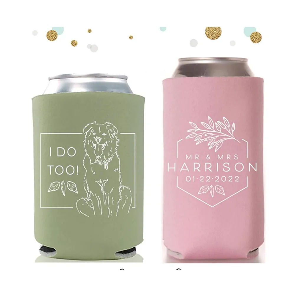 Regular & Slim Can Cooler Wedding Package #188RS - Custom Pet Illustration - Mr and Mrs - Wedding Favor Package, Wedding Favors,