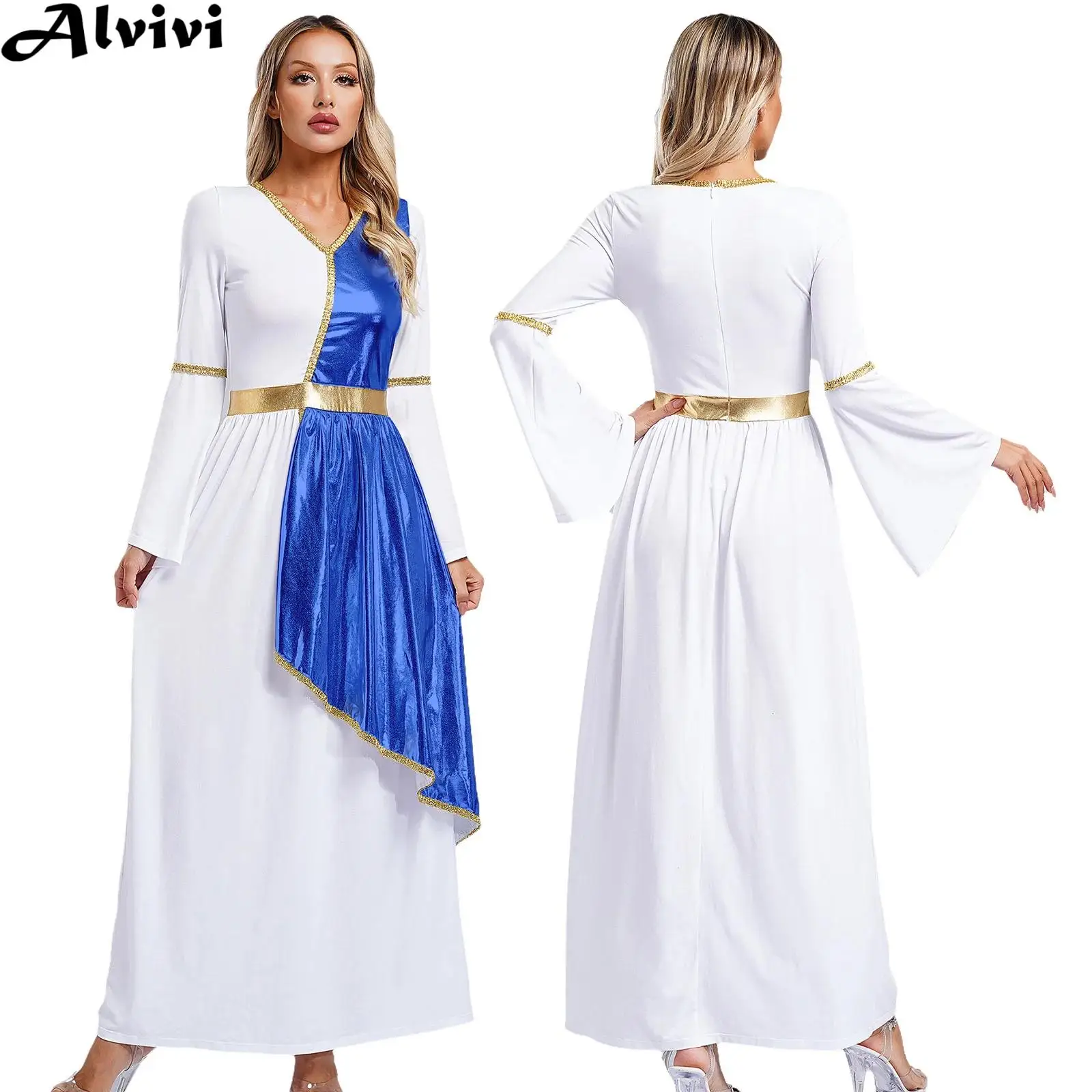 

Women Praise Dance Dress Church Choir Worship Robe Halloween Ancient Greek Athena Goddesses Queen Cosplay Costume Roman Toga