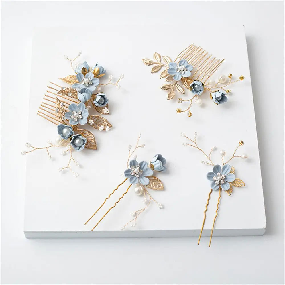 Luxury Romantic Zinc Alloy Crystal Flower Leaf Bridal Hair Comb Wedding Bride Hair Jewelry Decorative Hair Pin Gift Beautiful ﻿