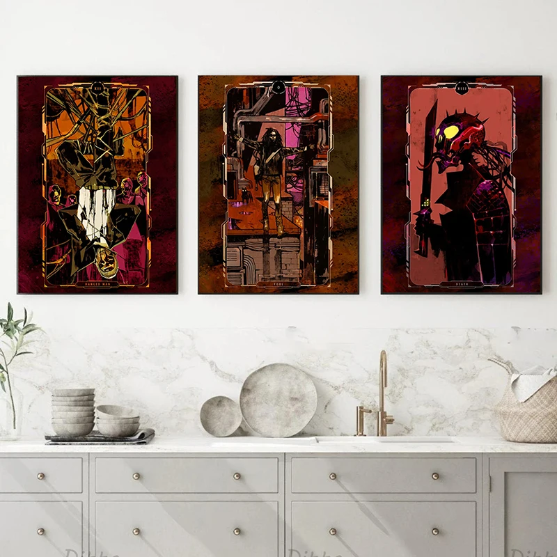 Neon Cyberpunk Game Tarot Card Retro Abstract Posters Canvas Painting Wall Art Picture for Living Room playroom Home Decor