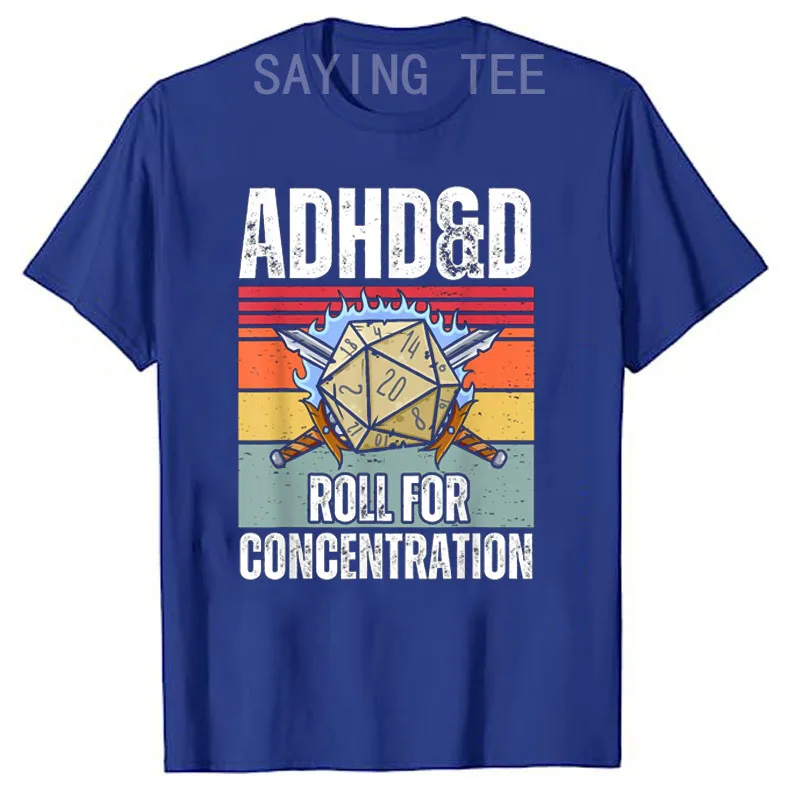 Retro Vintage ADHD&D Roll for Concentration Funny Gamer T-Shirt RPGs Magic Video Game Graphic Outfits Funny Saying Tee Y2k Top