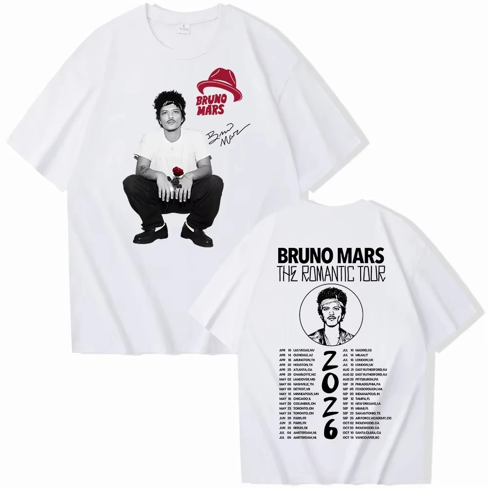 Bruno Mars The Romantic Tour 2026 Summer Relaxing Merch T-shirt Man Woman Harajuku Short Sleeve O-neck Casual Shirt
