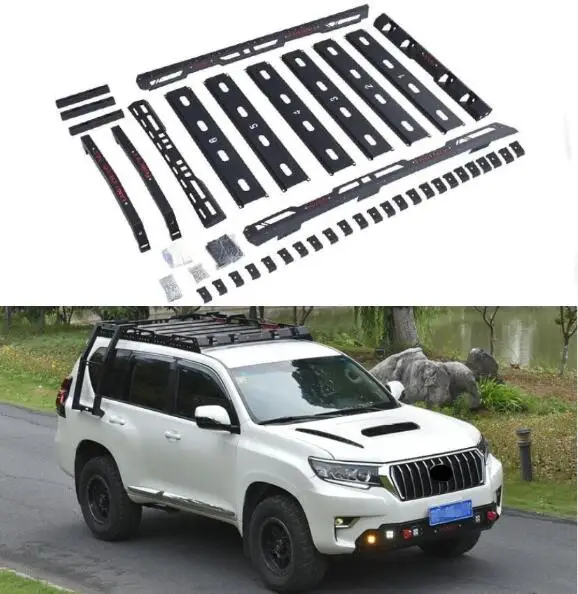 

For Toyota Land Cruiser Prado FJ150 2010-2021 Carbon Steel Car Roof Rack Flat Roof Travel Frame Box Side Roof Ladder