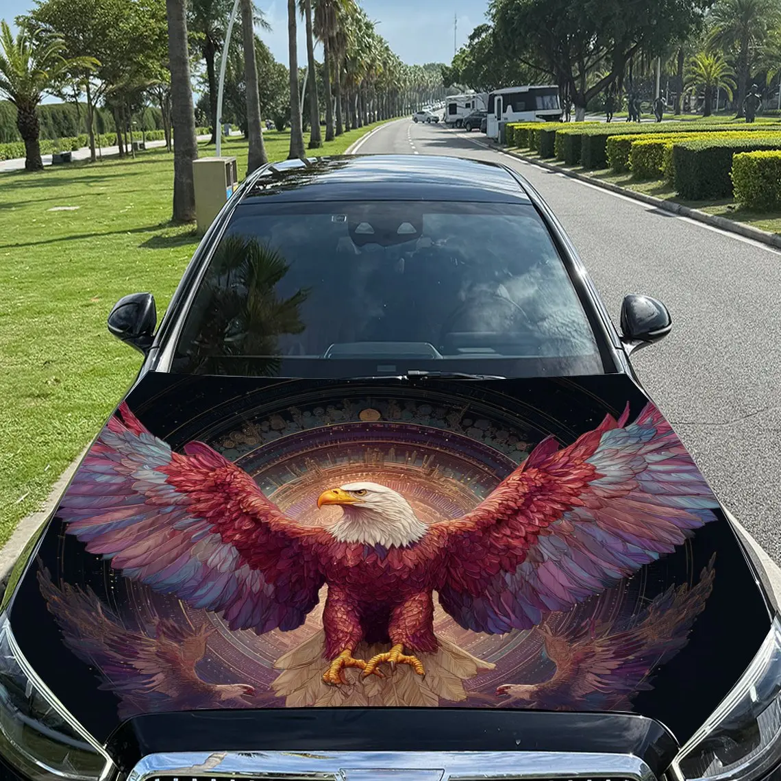 Psychedelic Gradient Eagle Pattern car hood stickers, waterproof self-adhesive, scratch resistant, easy to stick, durable car PV