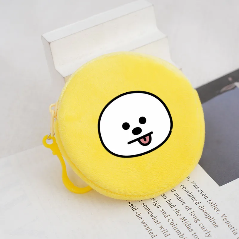 Creative Cute BT21 Storage Bag Round Wallet Cartoon Portable Mini Cosmetic Bag Printed Coin Purse Keychain Headphone Bag Gift