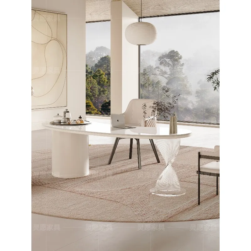

Cream wind rock board tea table and chairs, combination light luxury modern negotiation reception table