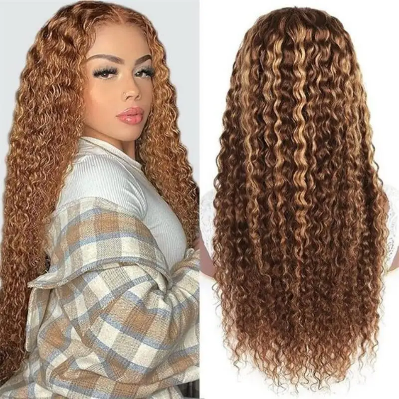 Highlight colored 13x6 hd lace frontal human hair deep wave wig for women brazilian glueless curly cheap wigs on sale clearance