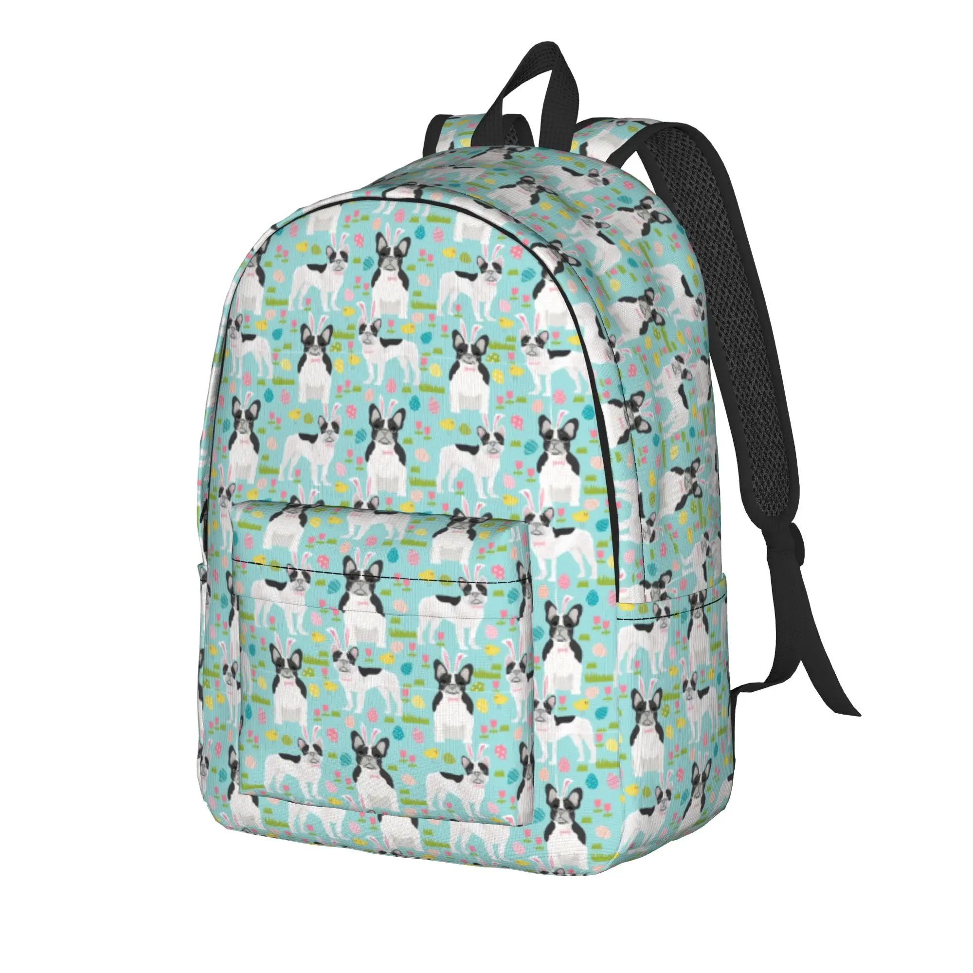French Bulldog Easter Spring Dog Backpack for Men Women Casual Student Hiking Travel Daypack  College Canvas Bags Durable