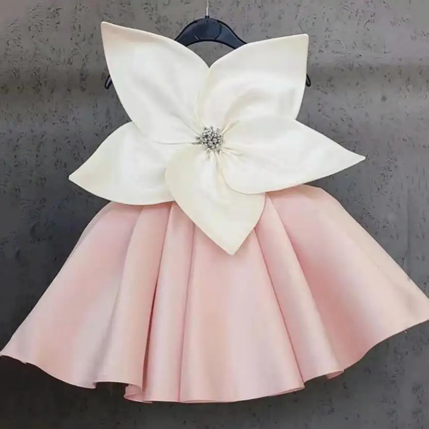 

Baby Girl Clothing For Baptism Birthday Party Wedding Princess Ball Gown Sleeveless Bow Beading Design Girls Dresses A1333