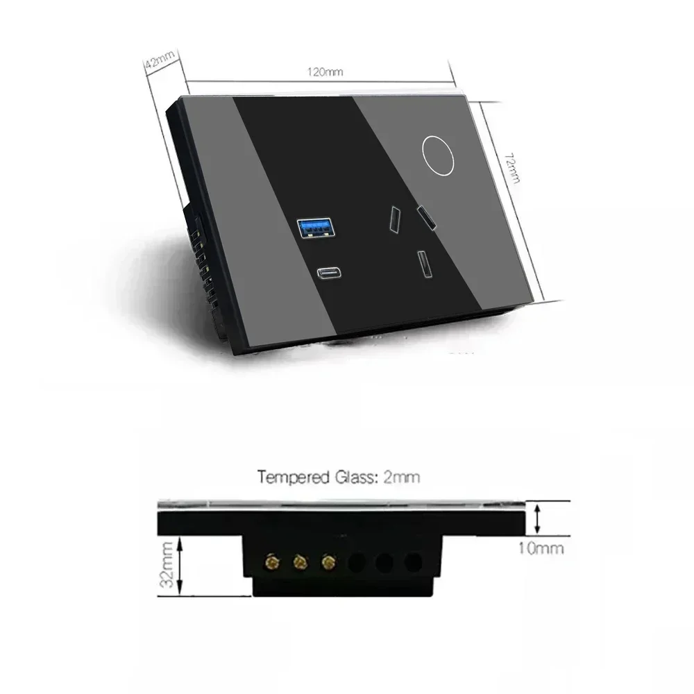 Melery Tuya Wall Socket WIFI Smart Australia Plug USB TYPE-C PD 30W  Argentina Outlet Power Touch Remote by Alexa Google Home