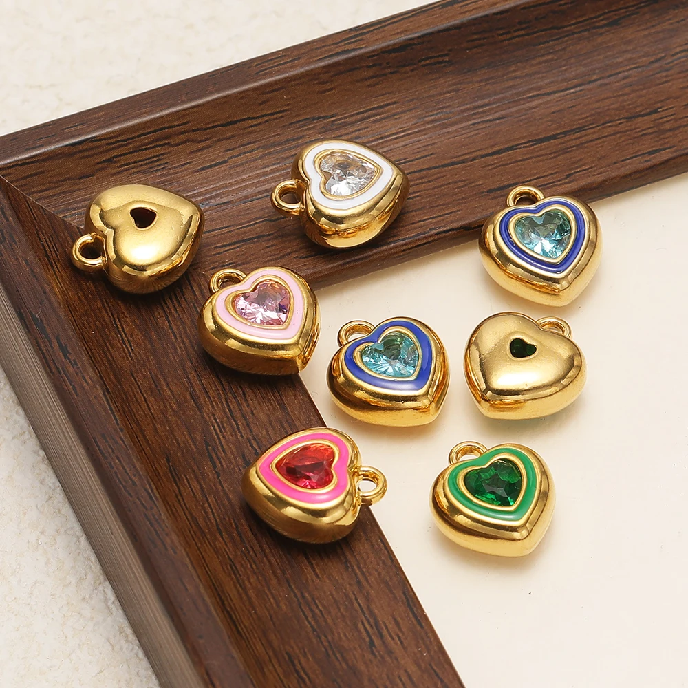 5 قطع الفولاذ المقاوم للصدأ المينا القلب زركونيا سحر DIY النتائج مجوهرات قلادة المعلقات سوار لوازم الأقراط صنع