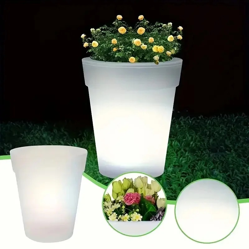Outdoor Solar Powered LED Flower Pot Solar Rechargeable Luminous Waterproof LED Planters Pot For Balcony Landscape Night Lamp