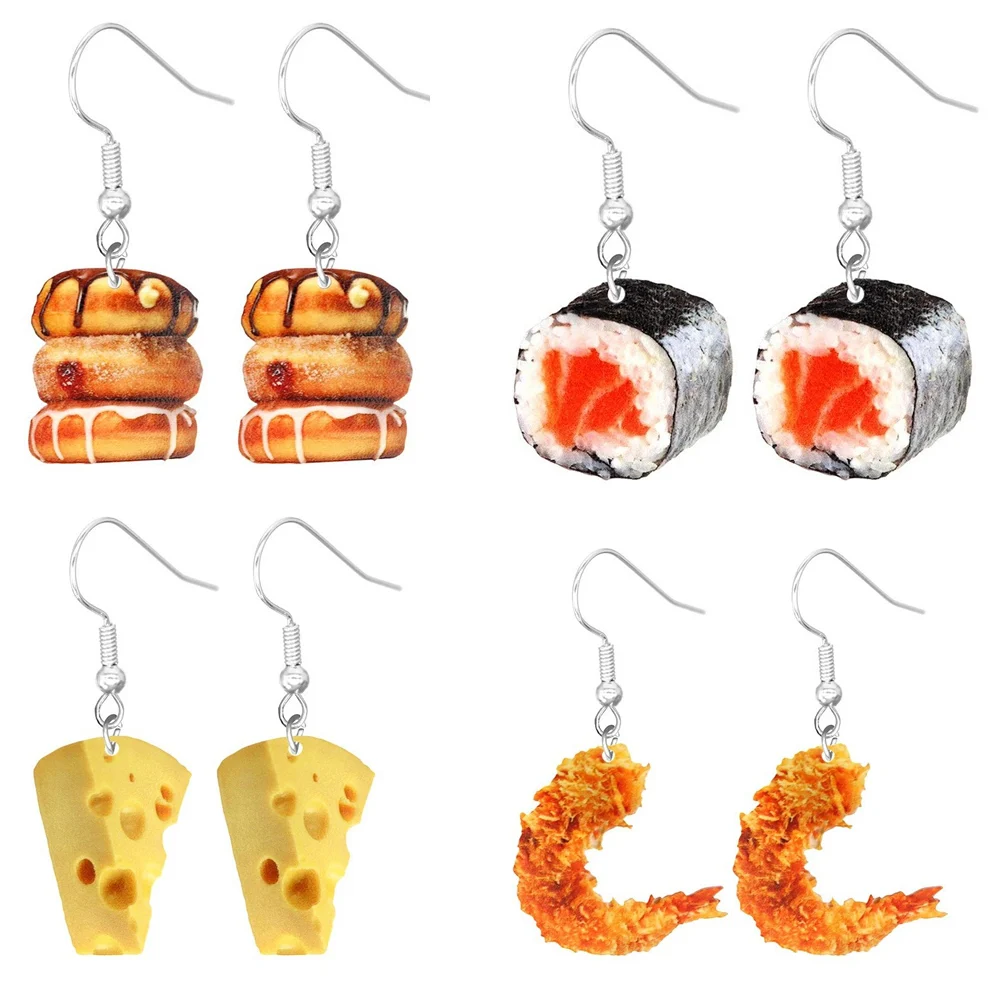 Pendiente de comida 2D hecho a mano lindo interesante Taco maíz crujiente hamburguesa galletas patatas fritas helado queso Sushi lindos accesorios
