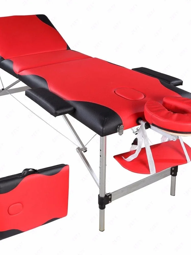 3 Sections 185 x 60 x 81cm Beauty Bed Folding Aluminum Tube SPA Bodybuilding Massage Table Red with Black Edge