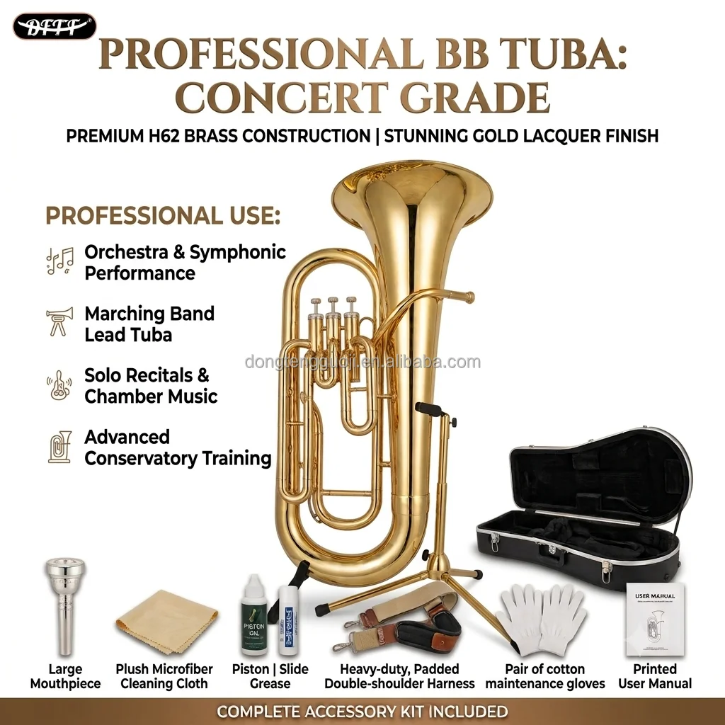 Customized Logo Factory Supply Brass Instrument All Kinds Brass Musical Instruments Bb Key Tuba For Student Band Performance