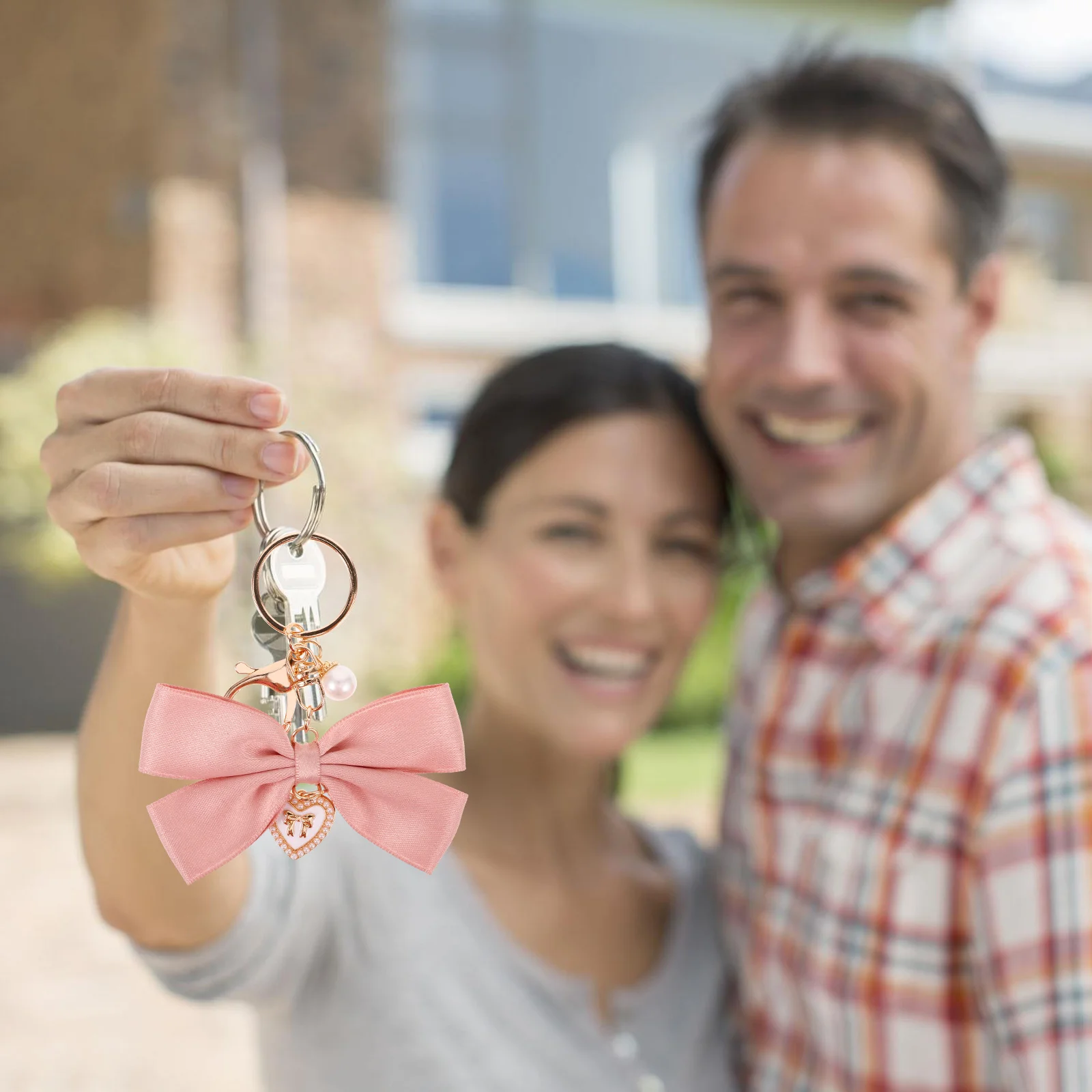 Llavero con Lazo de cinta colgante para mujer, accesorios para llaves de coche, anillos de monedero, cadenas de lazo rosa