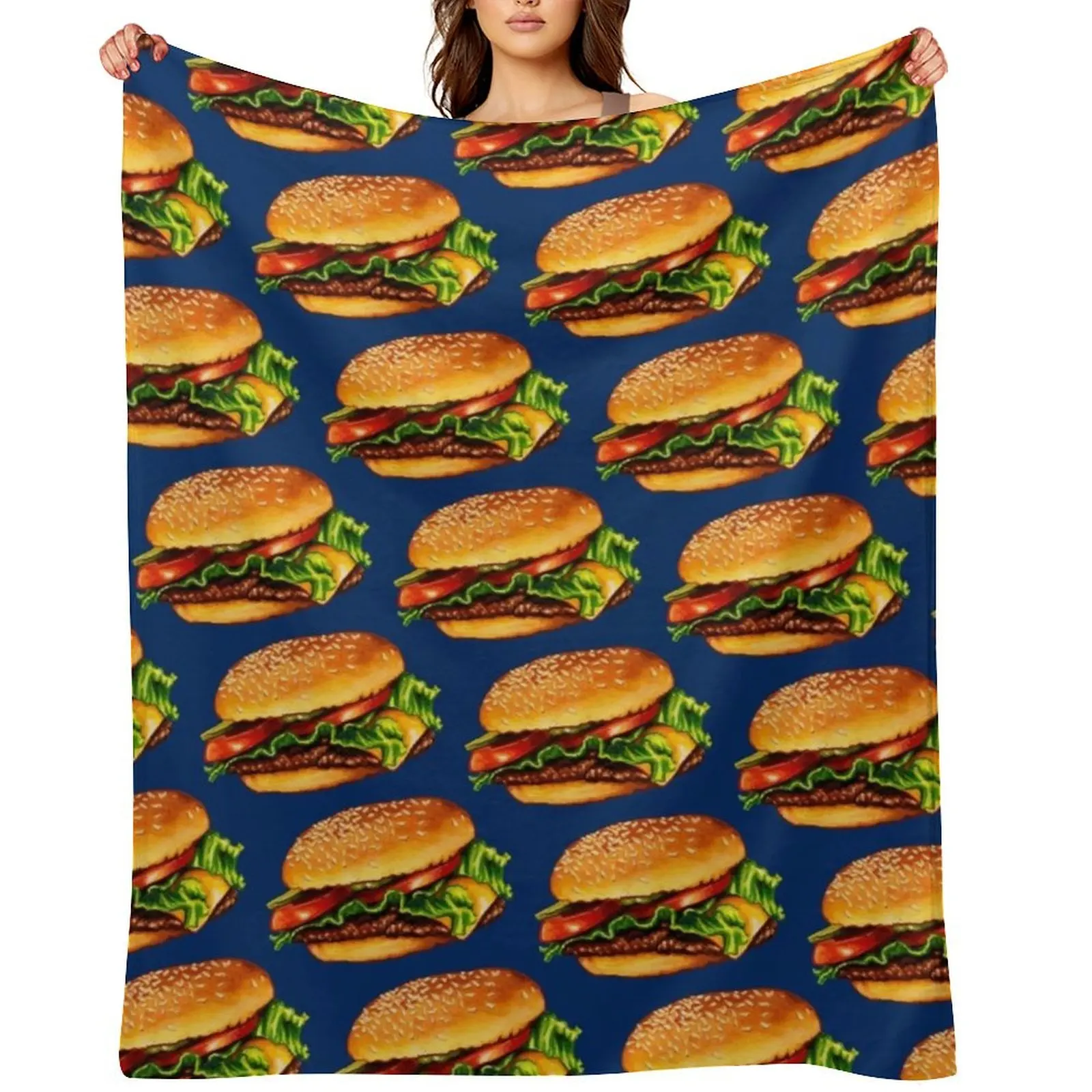 

Cheeseburger 3 Pattern Throw Blanket Multi-Purpose Luxury Brand Retros christmas gifts Blankets