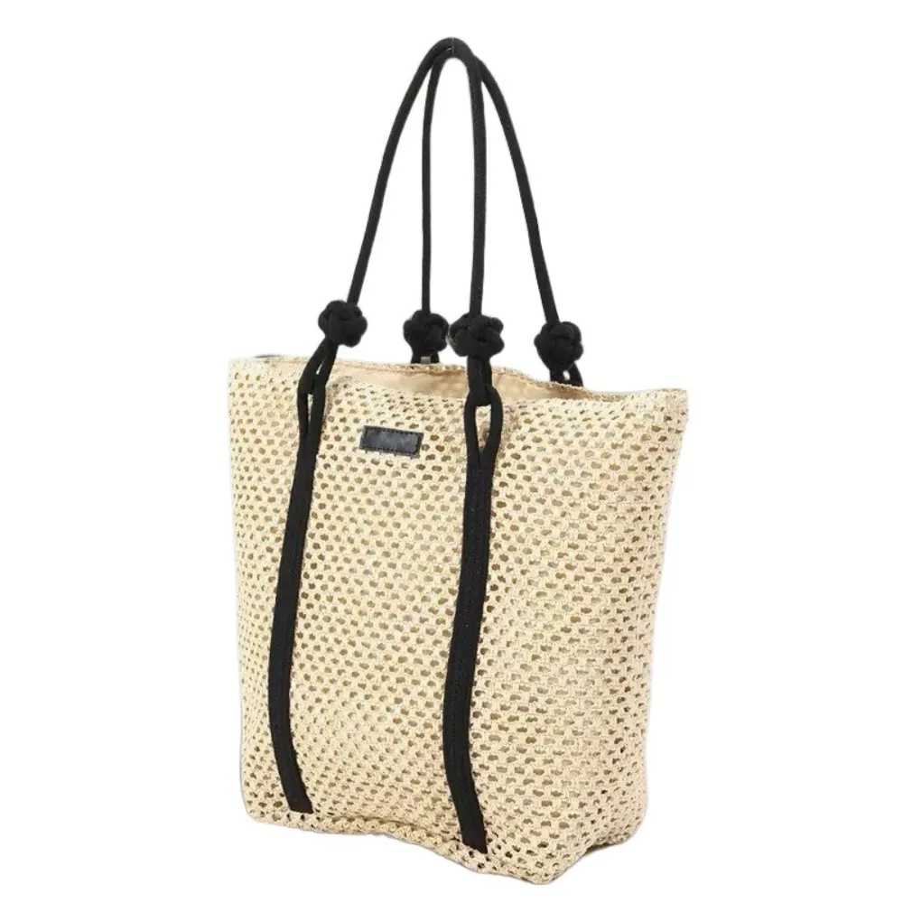 Handmade Straw Woven Bags Large Capacity Zipper Closure Beach Handbags Top-Handle Solid Color Women's Shoulder Bags