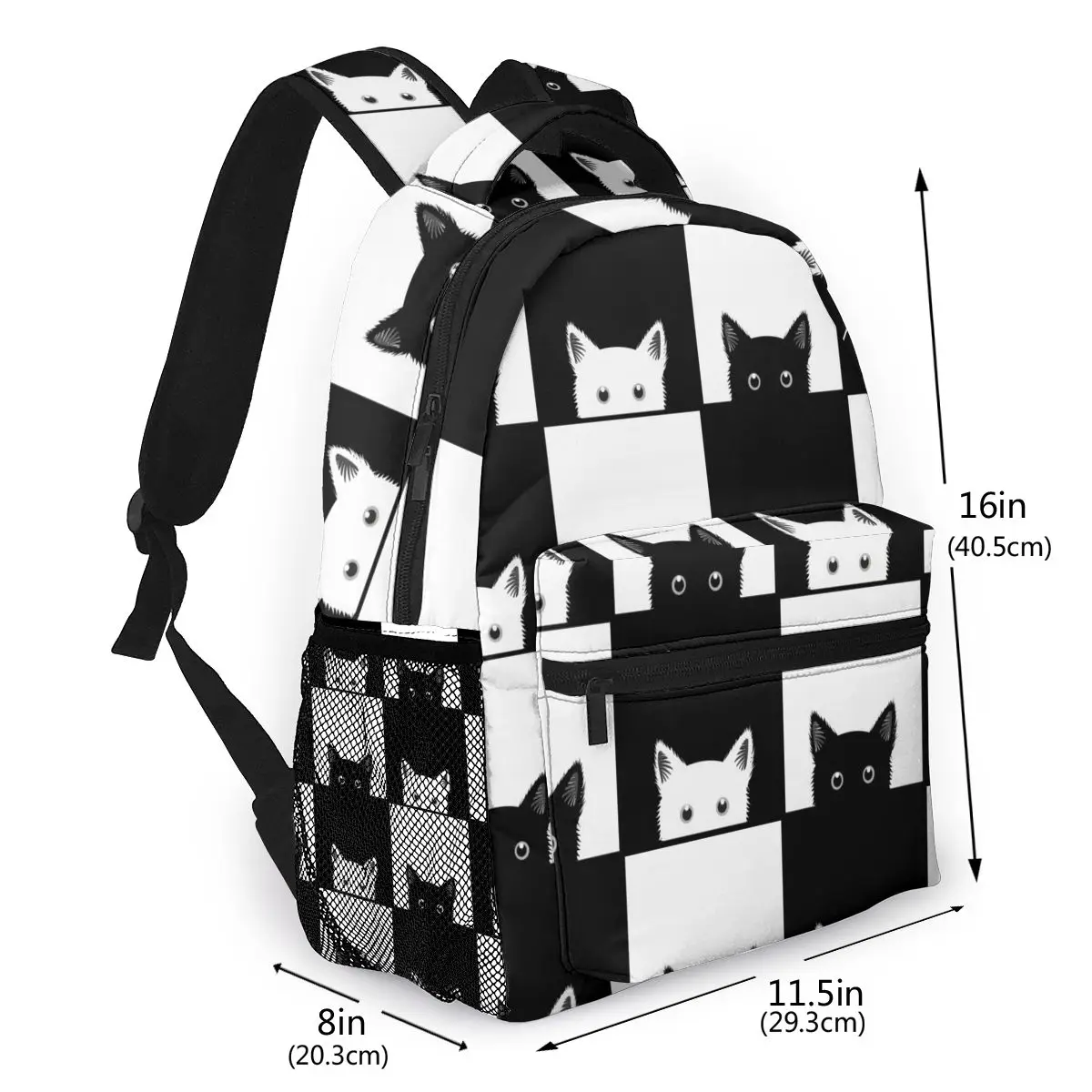 Women Backpack Kids School Bag for Teenage Girls Black White Cat Chess Board Female Laptop Notebook Bagpack Travel BackPack 2023