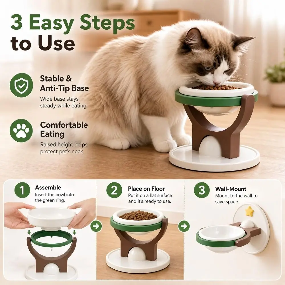 Space-saving Pet Feeder Bowl Food Grade PP Anti-Black Chin Small Dog Feeder Floor Standing Elevated Stand 2 IN 1 Pet Bowl