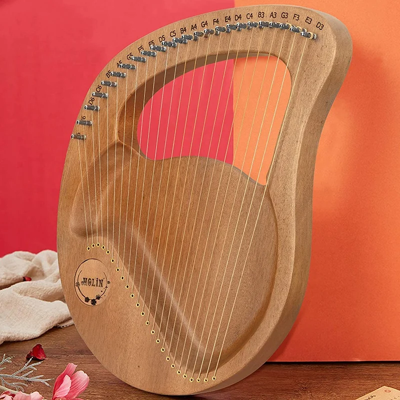 24 String Lyre Harp,Greek Violin,Handheld Harp Musical Instrument With Tuning Wrench,For Music Lovers Beginners,Etc