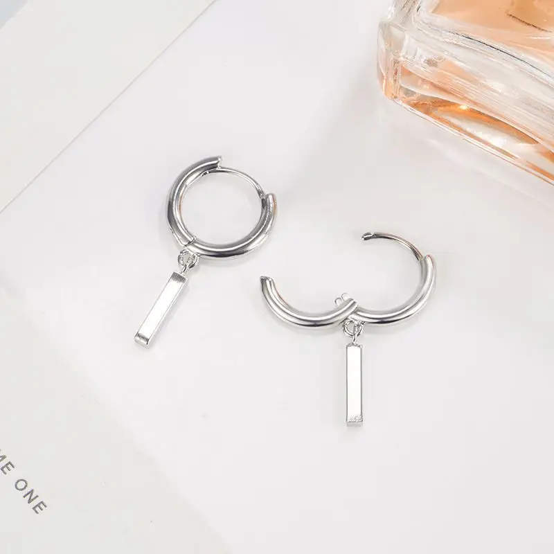 

925 Sterling Silver Geometry Asymmetric Earring for Women Girl Simple Office Versatile Jewelry Gift Dropshipping