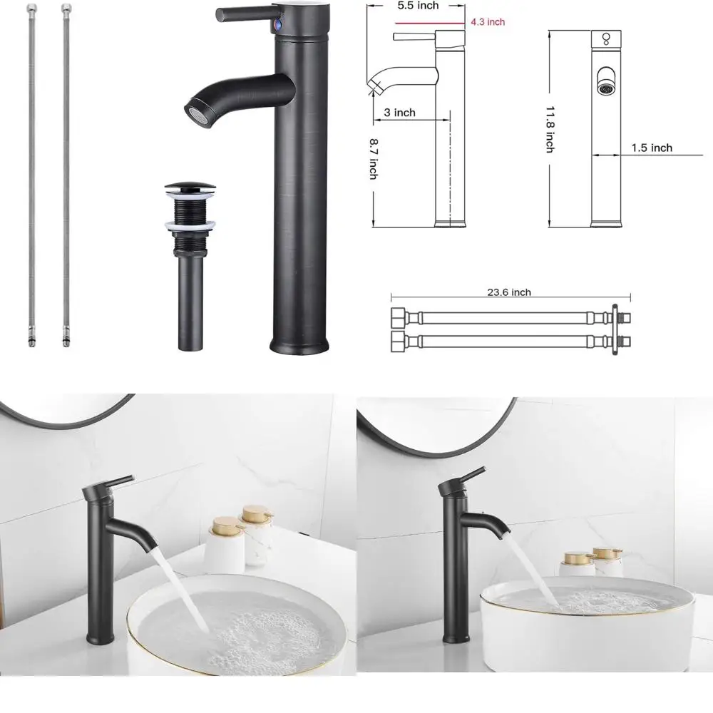 

Rubbed Bronze Tall Single Handle Vessel Sink Faucet with Deck Mount for Lavatory Basin Vanity Basin Mixer Tap