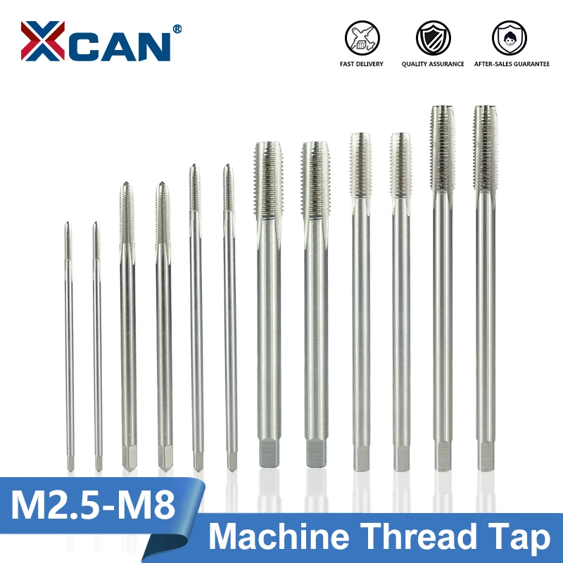 XCAN Long Shank Thread Tap M2.5-M8 HSS Screw Taps 90-150 mm Straight Flute Screw Tap For Metalworking Tools Metric Plug Tap